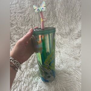 Starbucks Summer Iridescent Canna Lily Butterfly Floral Straw Topper - NWT